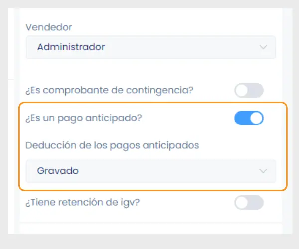 Cómo emitir comprobantes por pagos anticipados y su deducción — captura 4