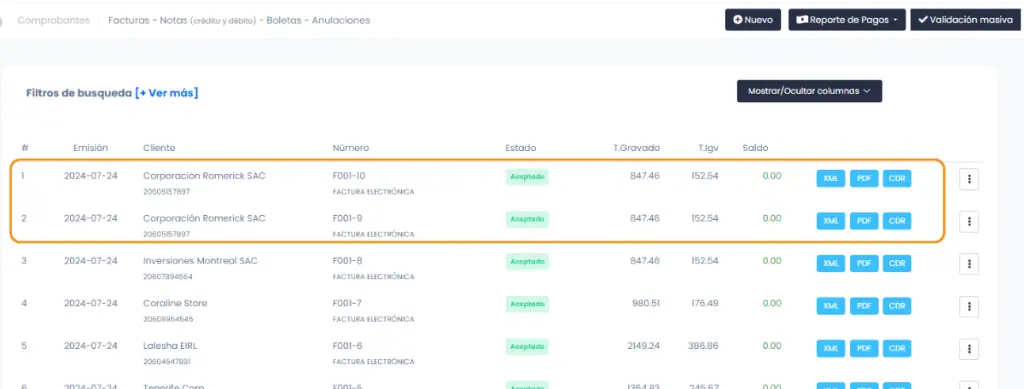 Cómo emitir comprobantes por pagos anticipados y su deducción — captura 7