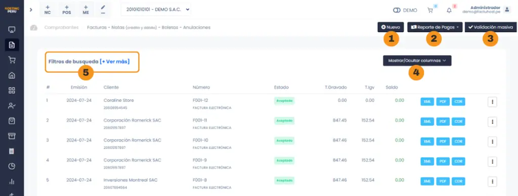 Lista de Comprobantes : Acciones — captura 2