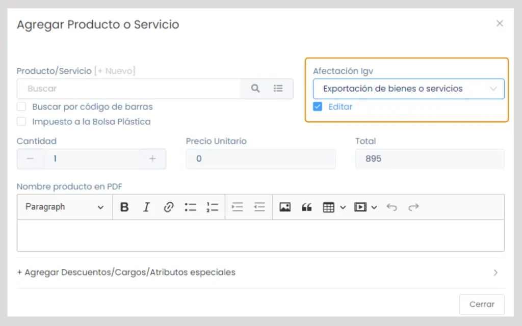 Emitir comprobante de exportación — captura 2