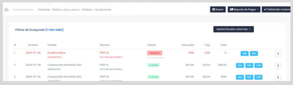 Anulación de comprobantes automática en Sunat y actualización en el sistema — captura 7