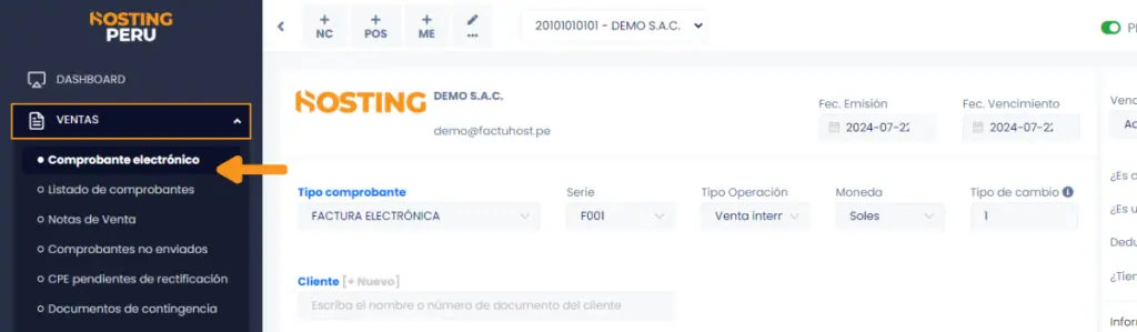 Cómo emitir comprobantes electrónicos: Facturas y Boletas — captura 1