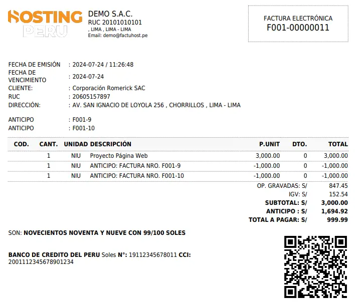 Cómo emitir comprobantes por pagos anticipados y su deducción — captura 14