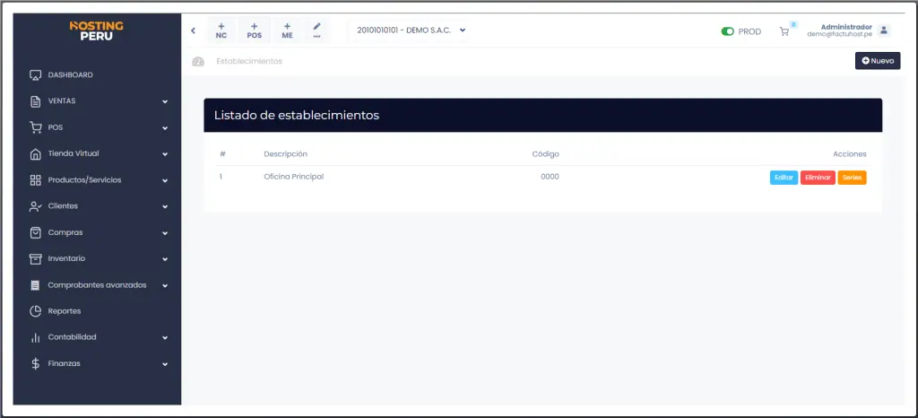 Paso 5: Configurar tu establecimientos y series — captura 3
