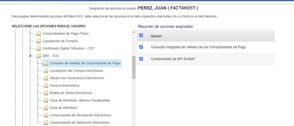 Paso 1: Creación de usuario secundario en plataforma SUNAT — captura 8