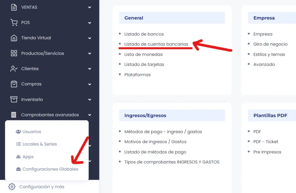 Paso 6: Configuración ingreso de dinero y Caja chica — captura 1