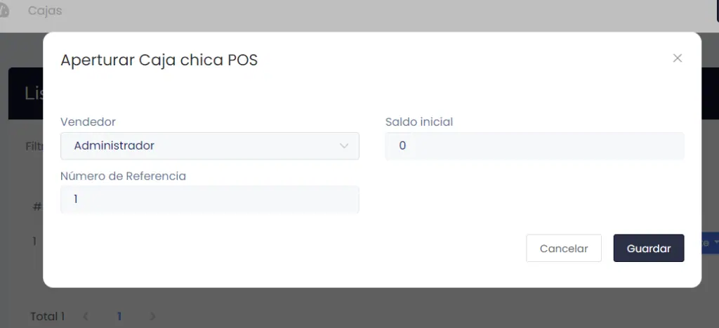 Paso 6: Configuración ingreso de dinero y Caja chica — captura 8