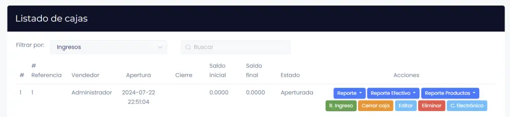 Paso 6: Configuración ingreso de dinero y Caja chica — captura 9