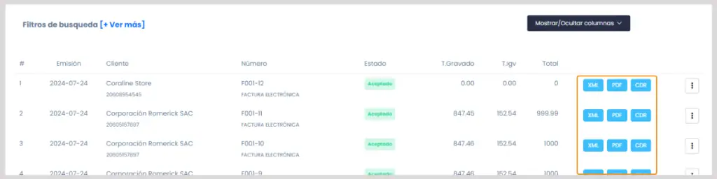 Lista de Comprobantes : Acciones — captura 9