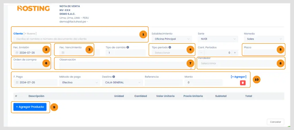 Cómo crear Notas de Venta — captura 2