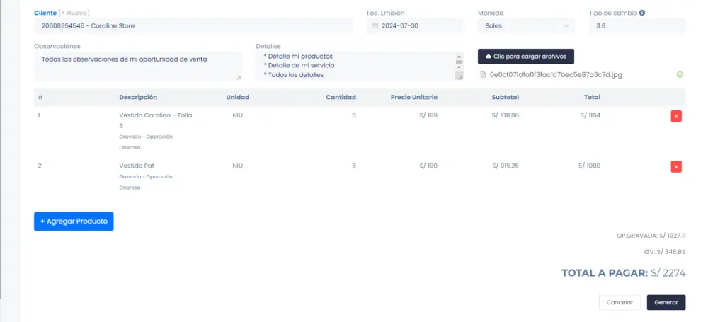 Documentos pre - venta: Oportunidad de Venta — captura 4