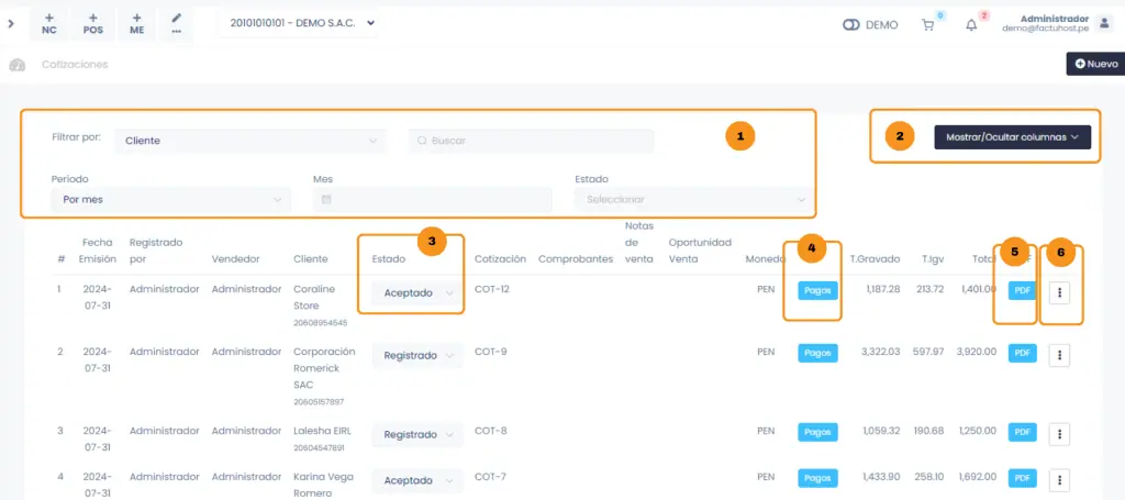 Documentos pre - venta: Cotizaciones — captura 5