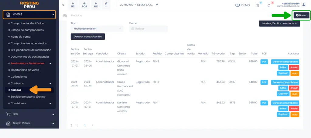 Documentos pre-venta: Pedidos — captura 1