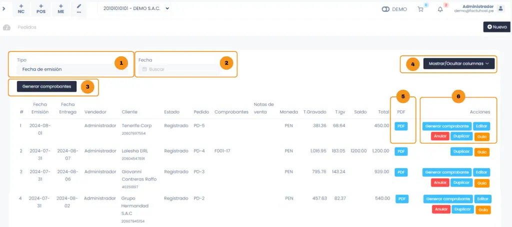 Documentos pre-venta: Pedidos — captura 5