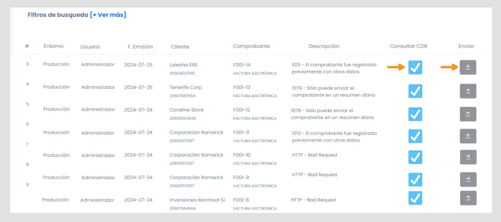 Comprobantes pendientes de rectificación — captura 2