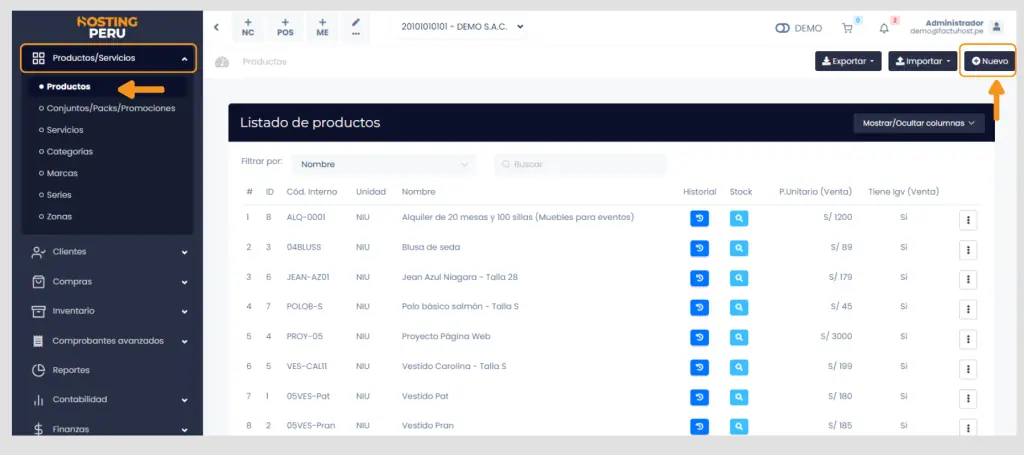 Cómo crear productos — captura 1