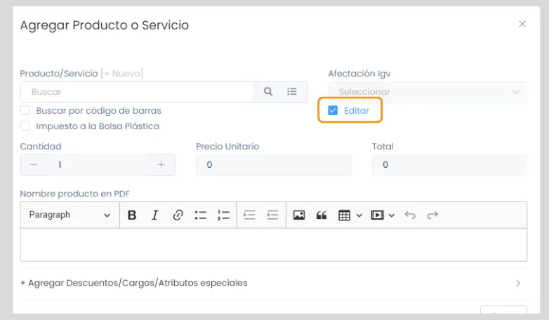 Crear comprobantes con afectación exonerada — captura 3