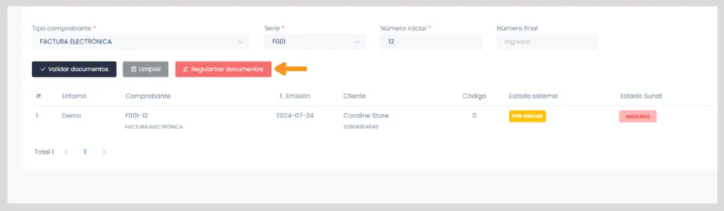 Anulación de comprobantes automática en Sunat y actualización en el sistema — captura 5