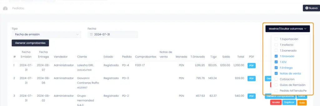 Documentos pre-venta: Pedidos — captura 7