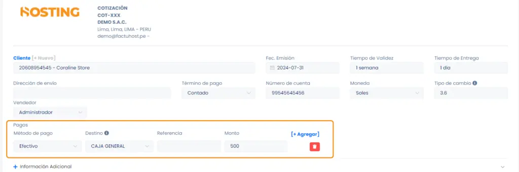 Documentos pre - venta: Cotizaciones — captura 3