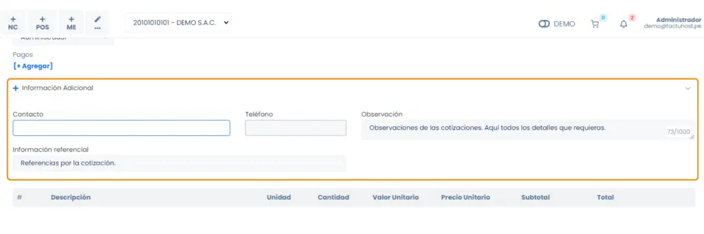 Documentos pre - venta: Cotizaciones — captura 4