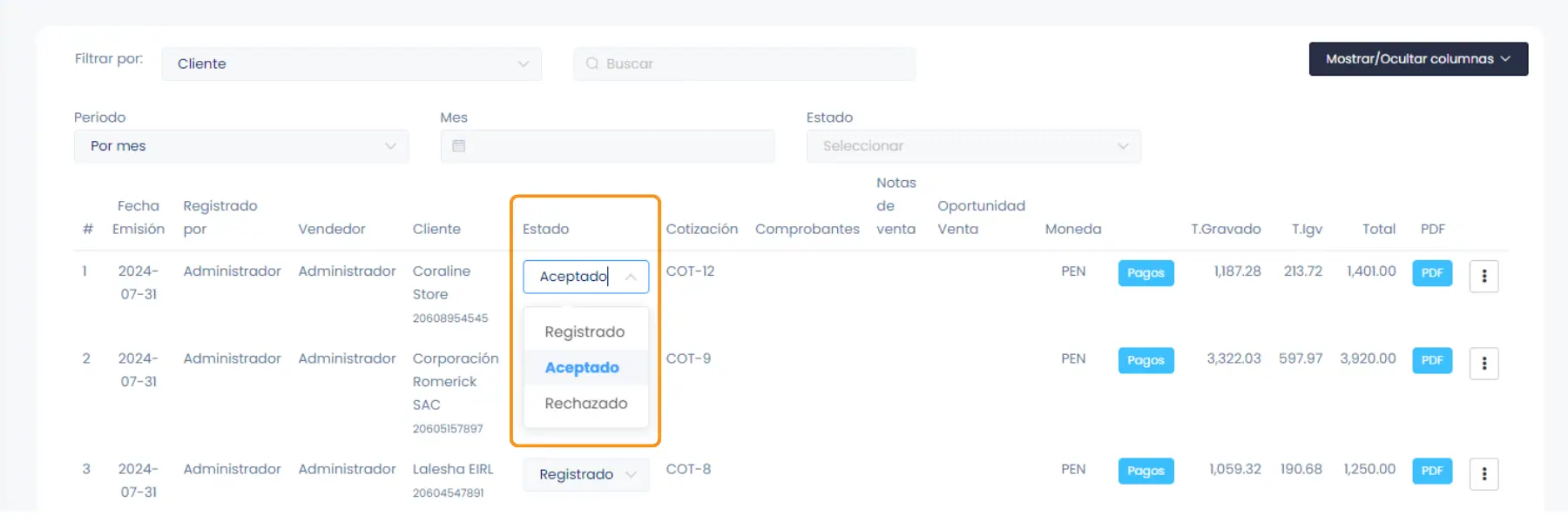 Documentos pre - venta: Cotizaciones — captura 7
