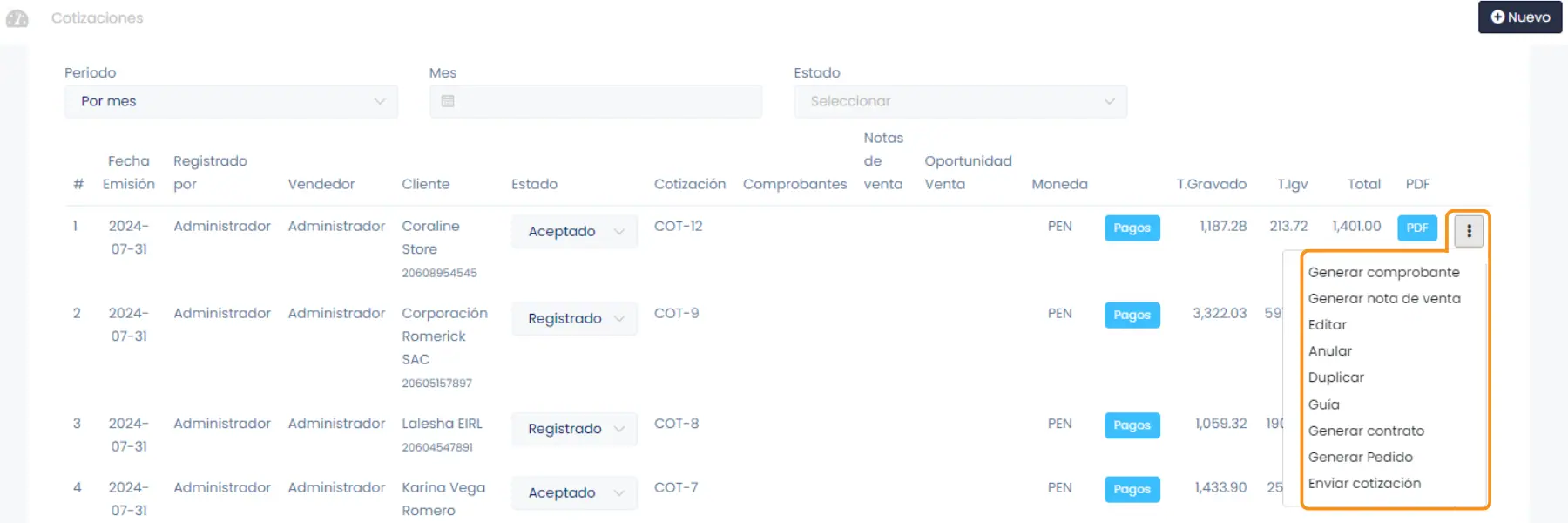 Documentos pre - venta: Cotizaciones — captura 10