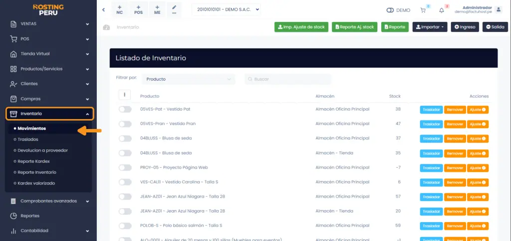 Movimientos libres de inventario — captura 1