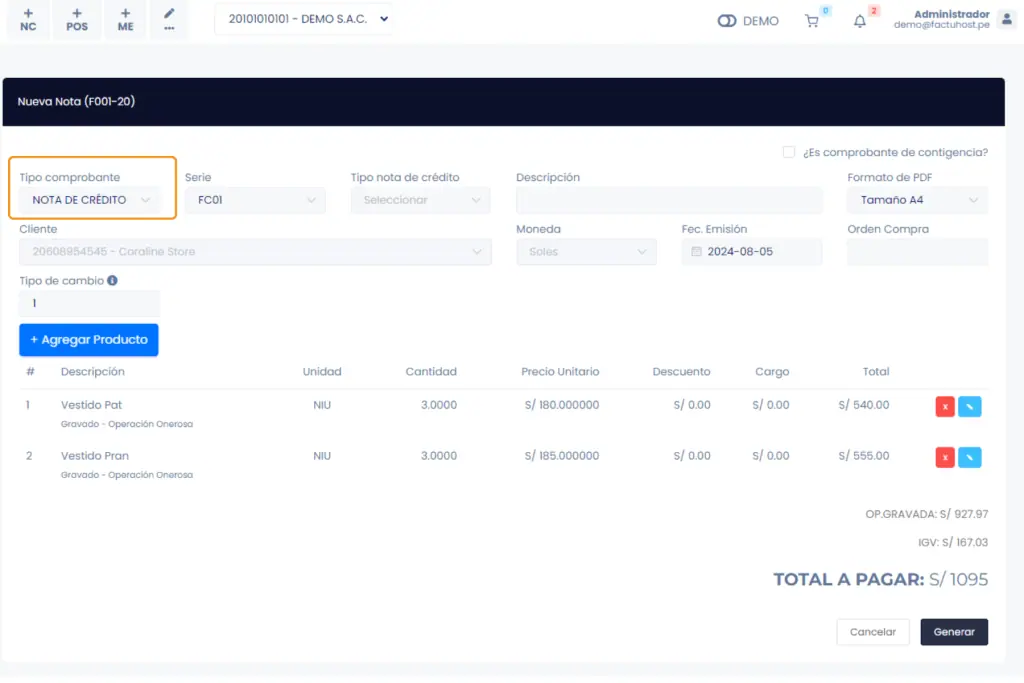 Cómo emitir Notas de Crédito y Débito — captura 3