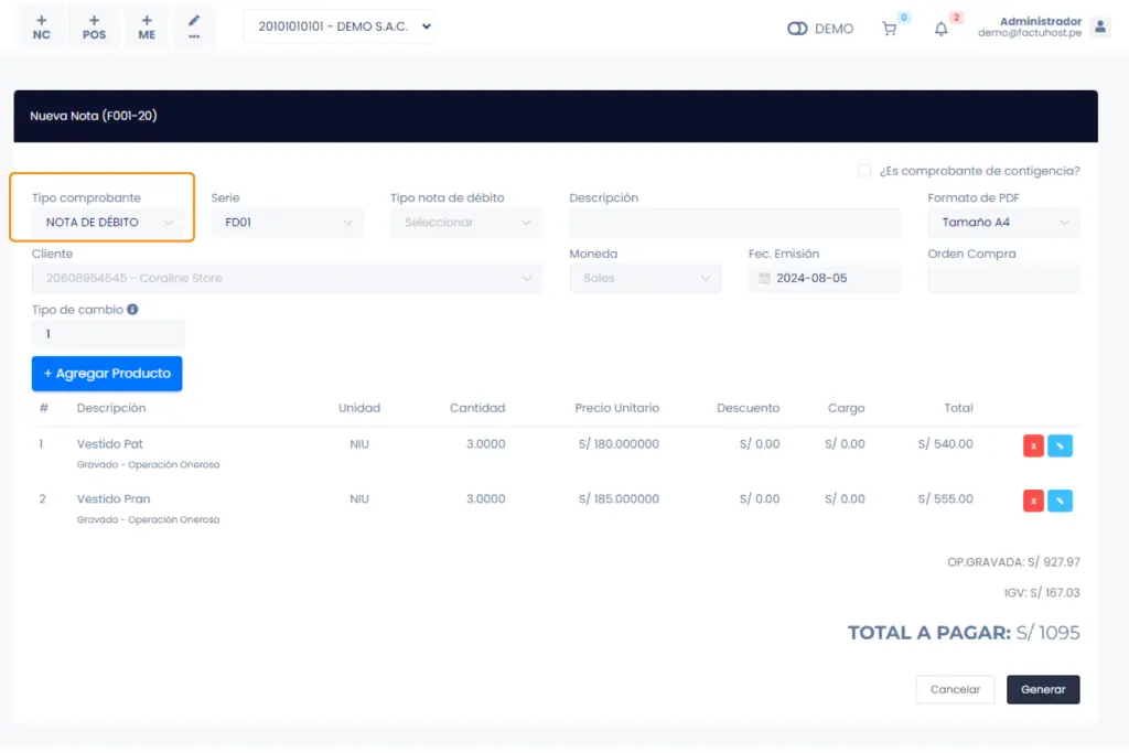 Cómo emitir Notas de Crédito y Débito — captura 4
