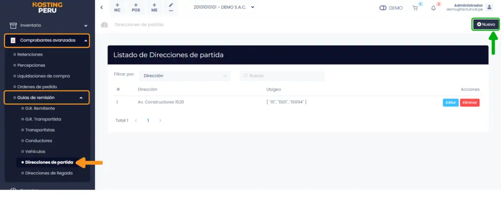 Direcciones de partida — captura 1