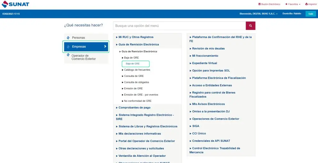 Dar de baja una guía de remisión en SUNAT — captura 1