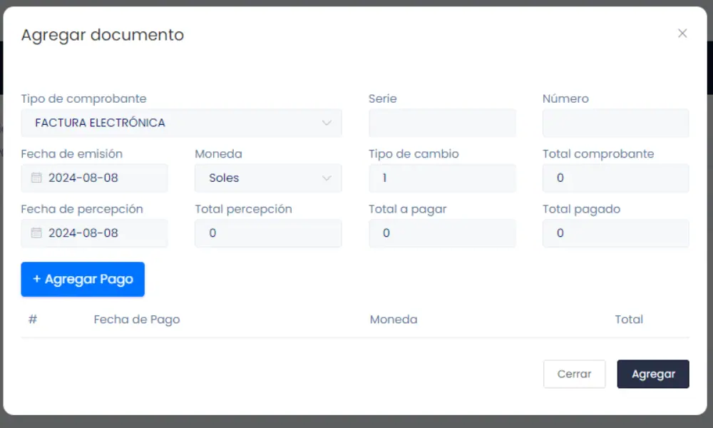 Crear documentos de percepción — captura 3
