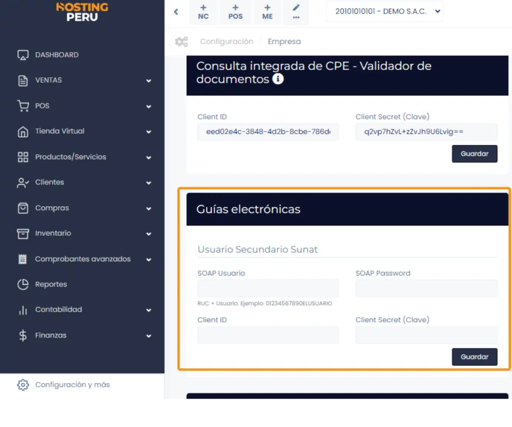 Guía de remisión: Configuraciones previas — captura 2