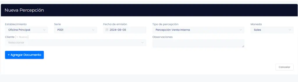 Crear documentos de percepción — captura 2