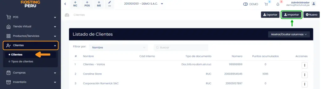 Clientes: Importación Masiva — captura 1