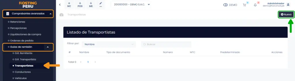 Registrar transportistas — captura 1