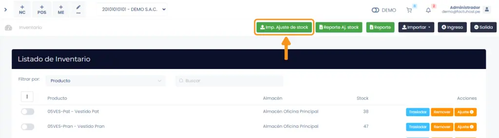 Movimientos libres de inventario — captura 12