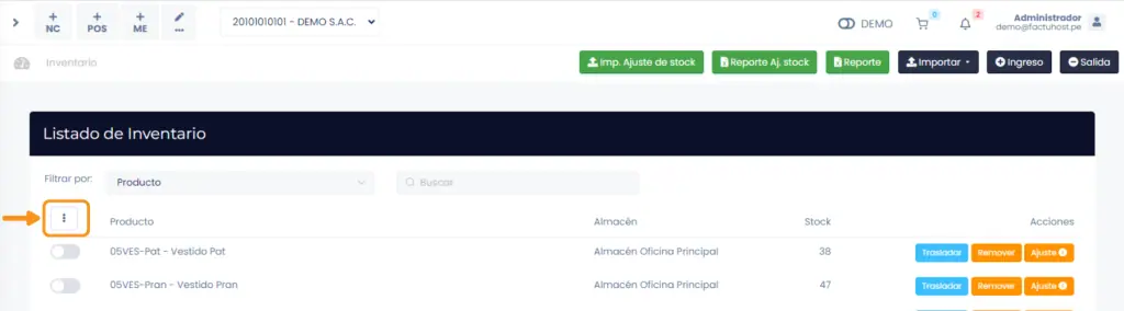 Movimientos libres de inventario — captura 15