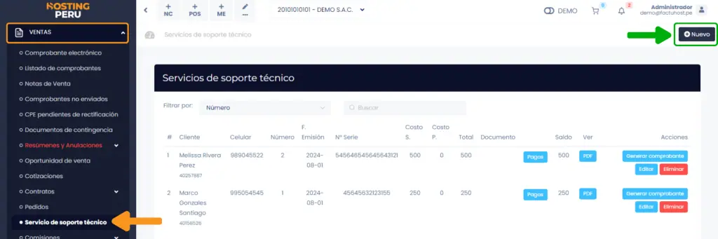Servicio de soporte técnico — captura 1