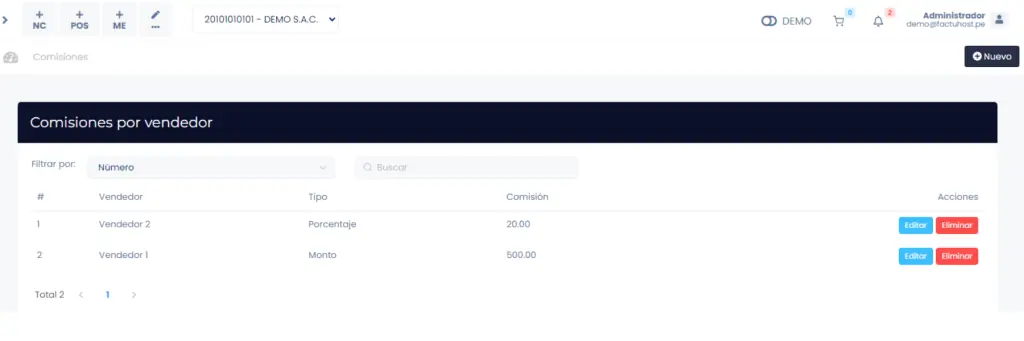 Comisiones — captura 3