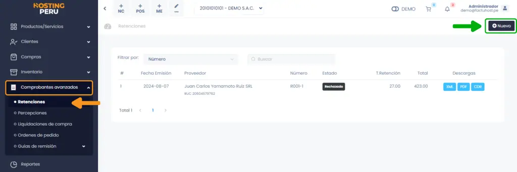 Crear documentos de retención — captura 1