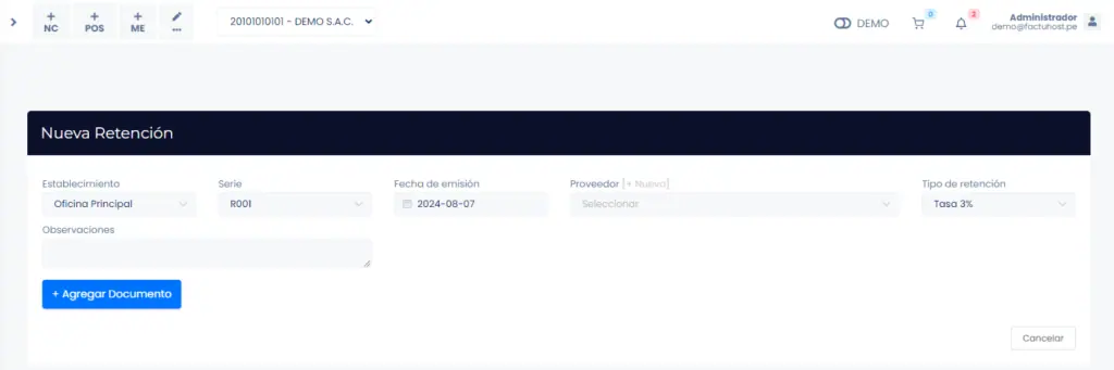 Crear documentos de retención — captura 2
