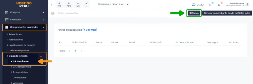 Cómo emitir Guías de Remisión — captura 1