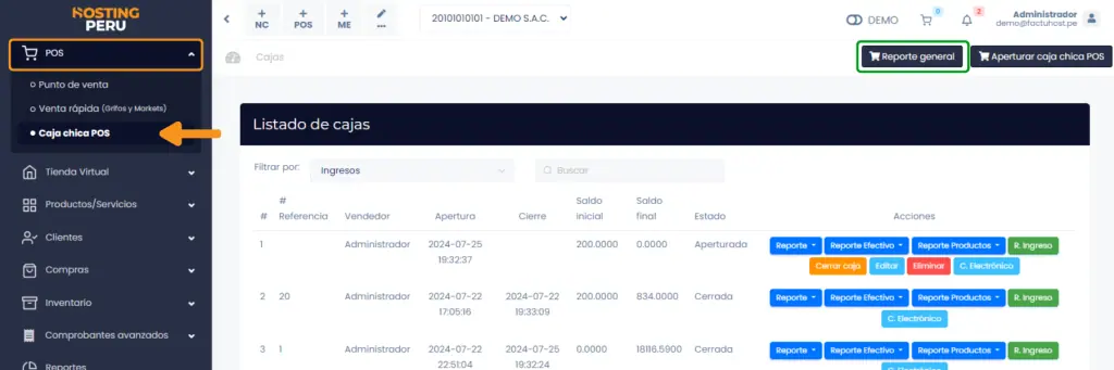 Abrir una caja y exportar reportes — captura 3