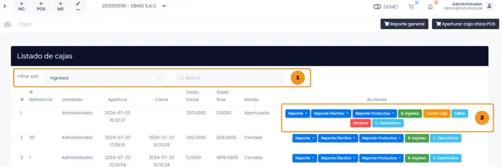 Abrir una caja y exportar reportes — captura 4