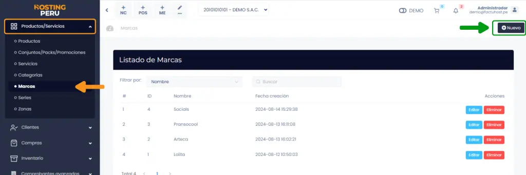 Gestionar mis marcas — captura 1