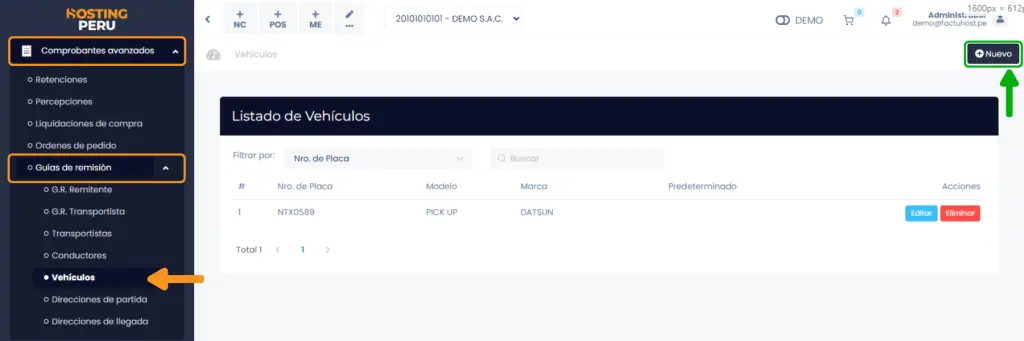 Registrar vehículos — captura 1