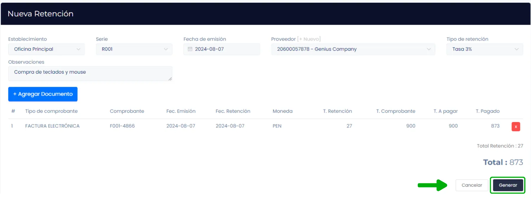 Crear documentos de retención — captura 5