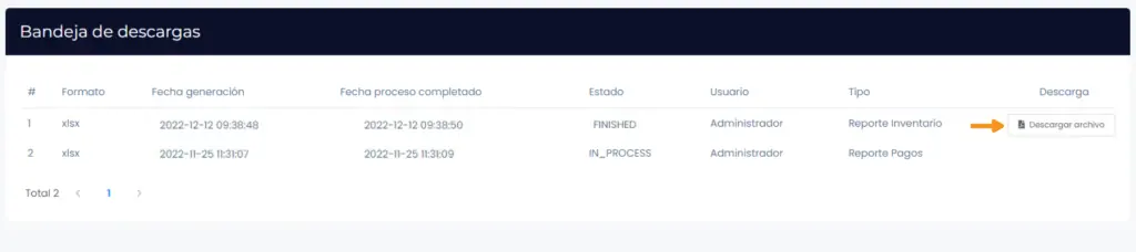 General: Bandeja descarga de reportes — captura 3